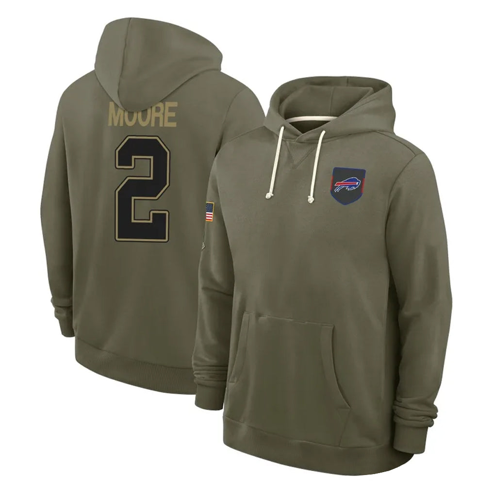 B.Bills #2 DJ Moore Player Olive 2025 Salute to Service Hoodies Odoa Stitched Jerseys