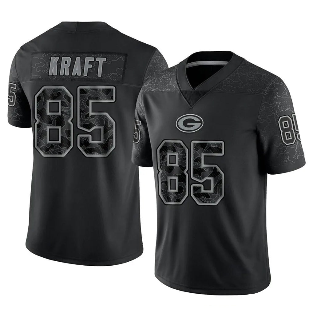 GB.Packers #85 Tucker Kraft Player Black Reflective Limited Home Game Odoa Stitched Jerseys