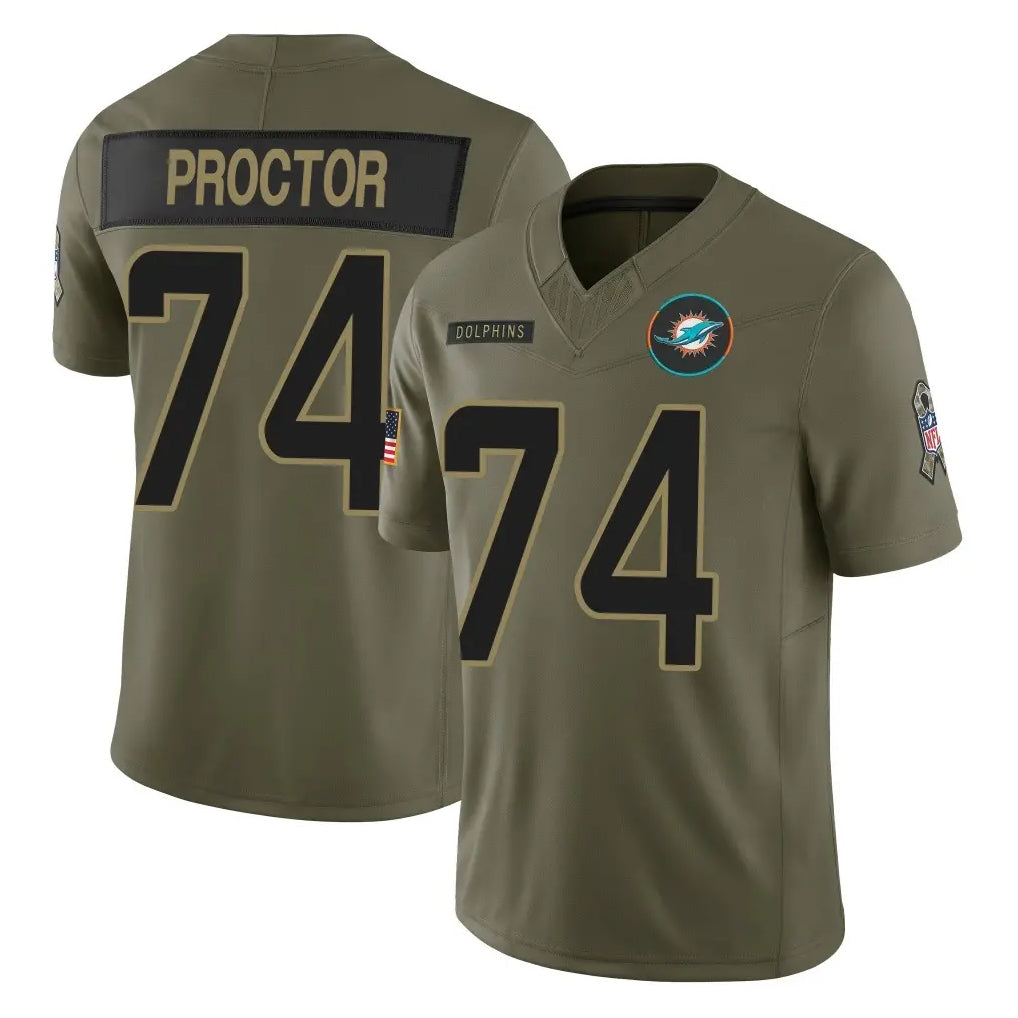 M.Dolphins #74 Kadyn Proctor Player Olive 2025 Salute To Service Limited Game Odoa Stitched Jerseys