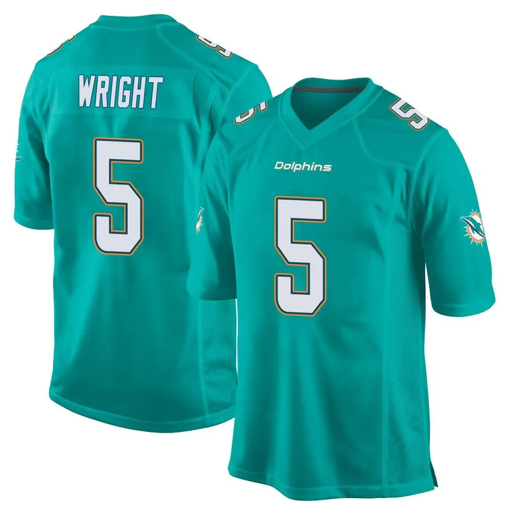 M.Dolphins #5 Jaylen Wright Player Aqua Team Color Home Game Odoa Stitched Jerseys
