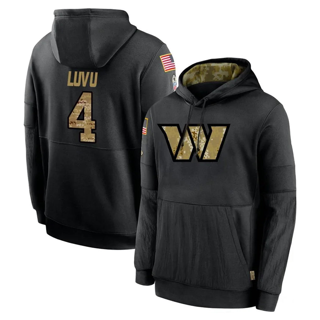 W.Commanders #4 Frankie Luvu Player Black Salute to Service Performance Pullover Hoodies Home Game Odoa Stitched Jerseys