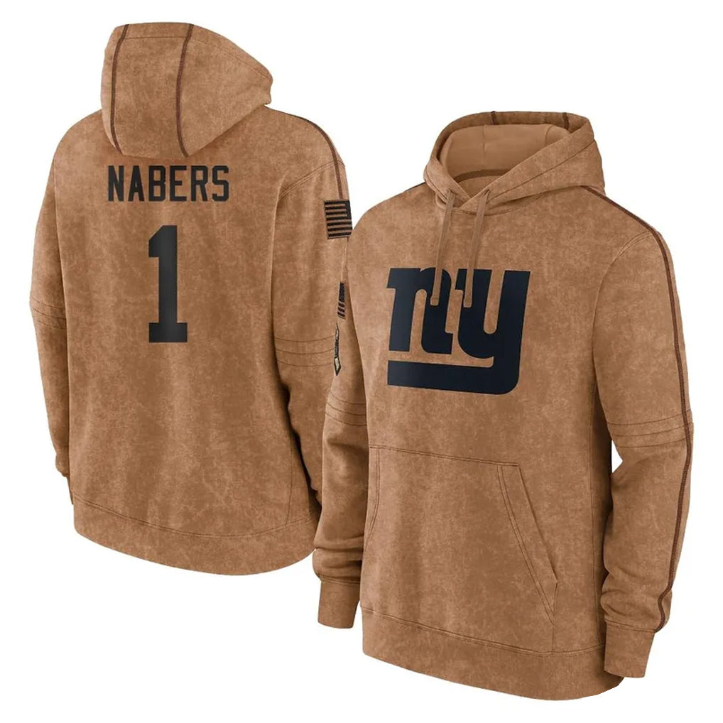 NY.Giants #1 Malik Nabers Player Brown Salute to Service Pullover Hoodies Limited Game Odoa Stitched Jerseys