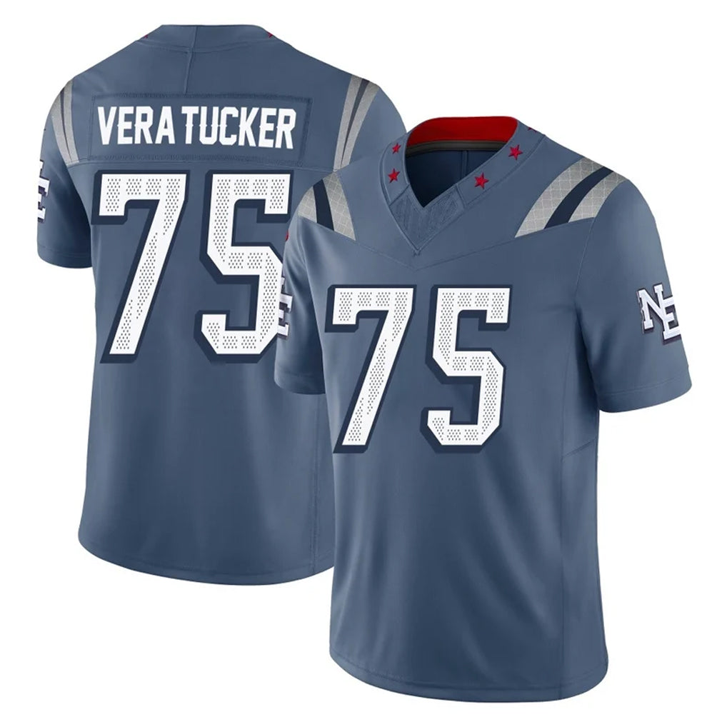 NE.Patriots #75 Alijah Vera-Tucker Player Blue Limited Rivalries Collection Home Game Odoa Stitched Jerseys