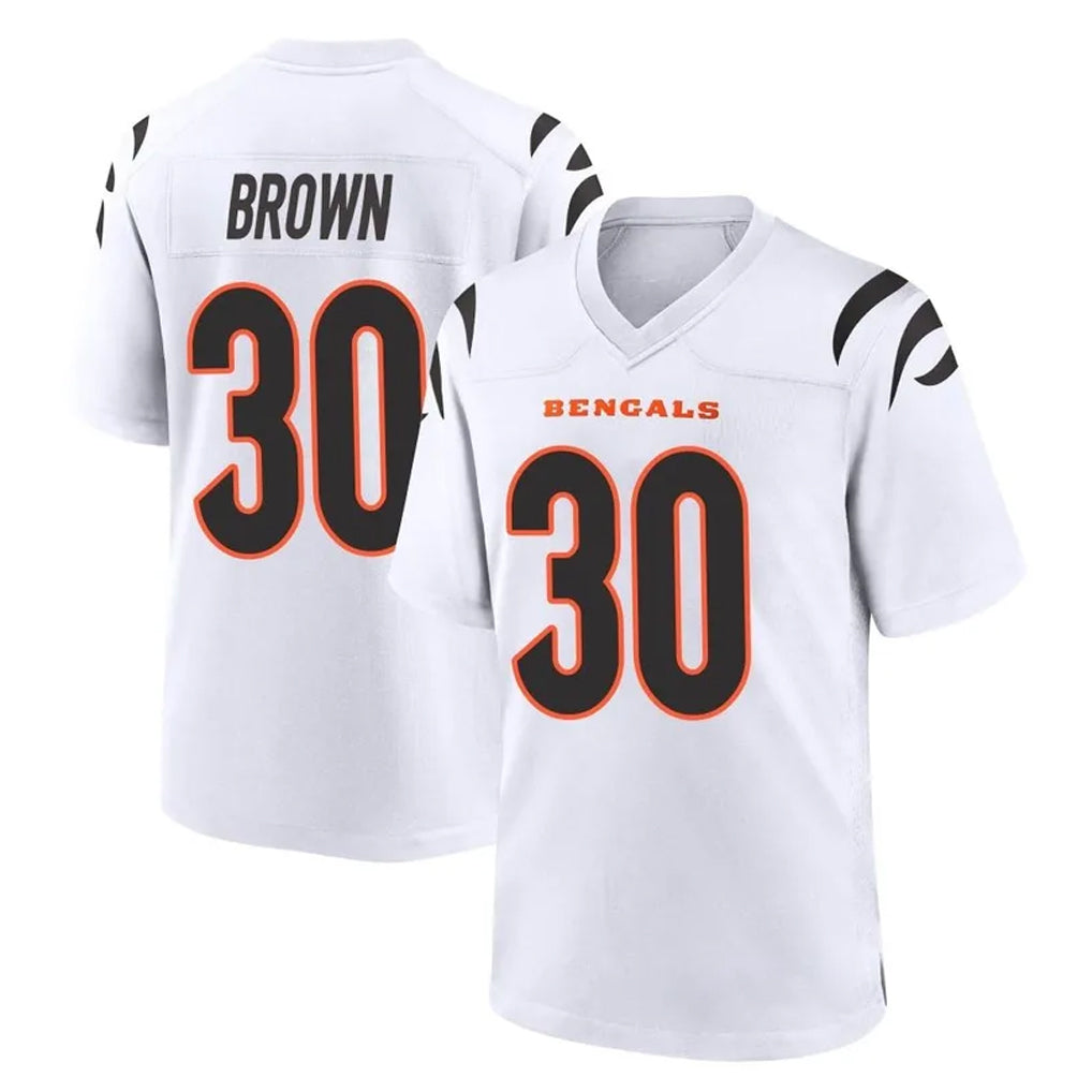 C.Bengals #30 Chase Brown Player White Home Game Odoa Stitched Jerseys