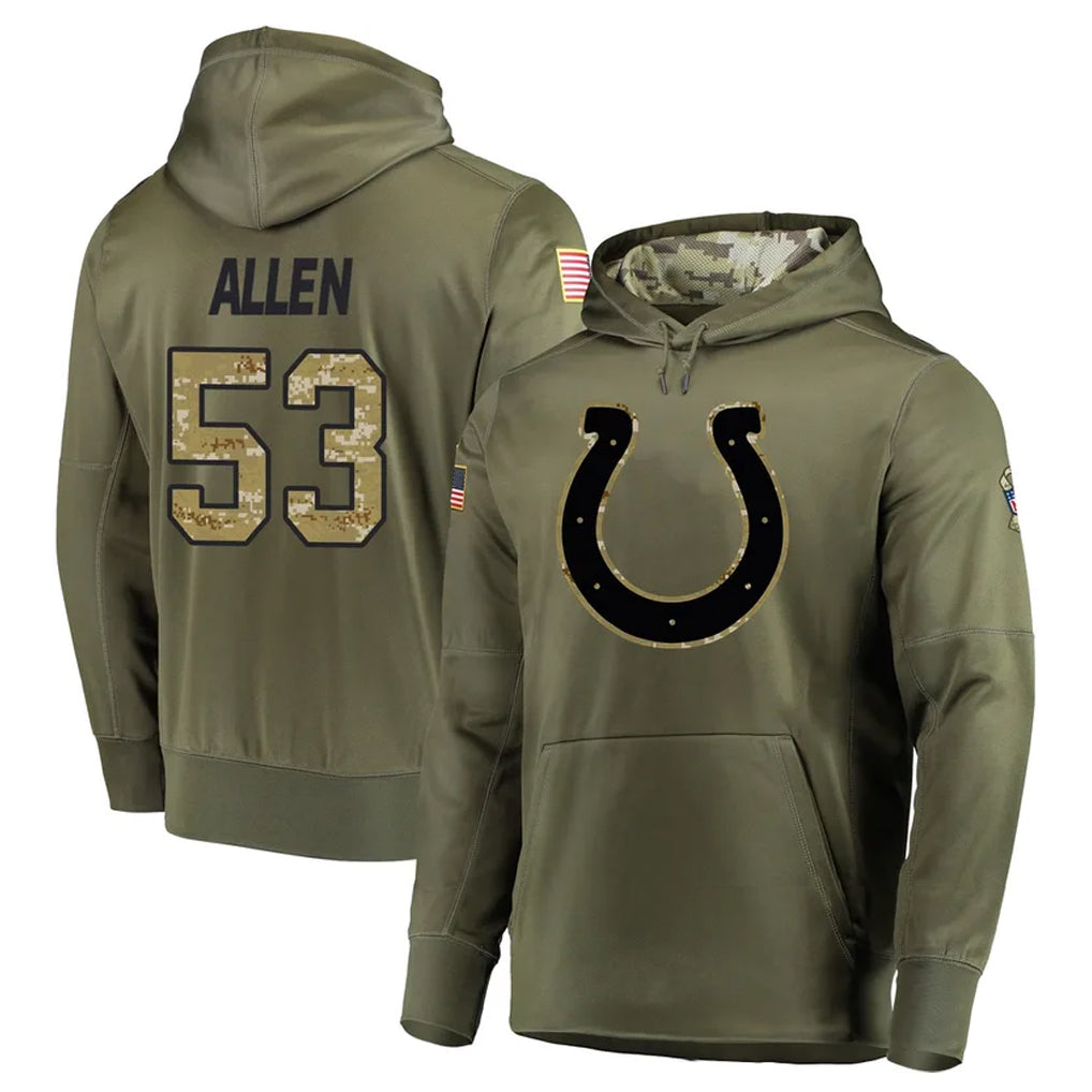 IN.Colts #53 CJ Allen Player Olive Salute to Service Pullover Hoodies Home Game Odoa Stitched Jerseys
