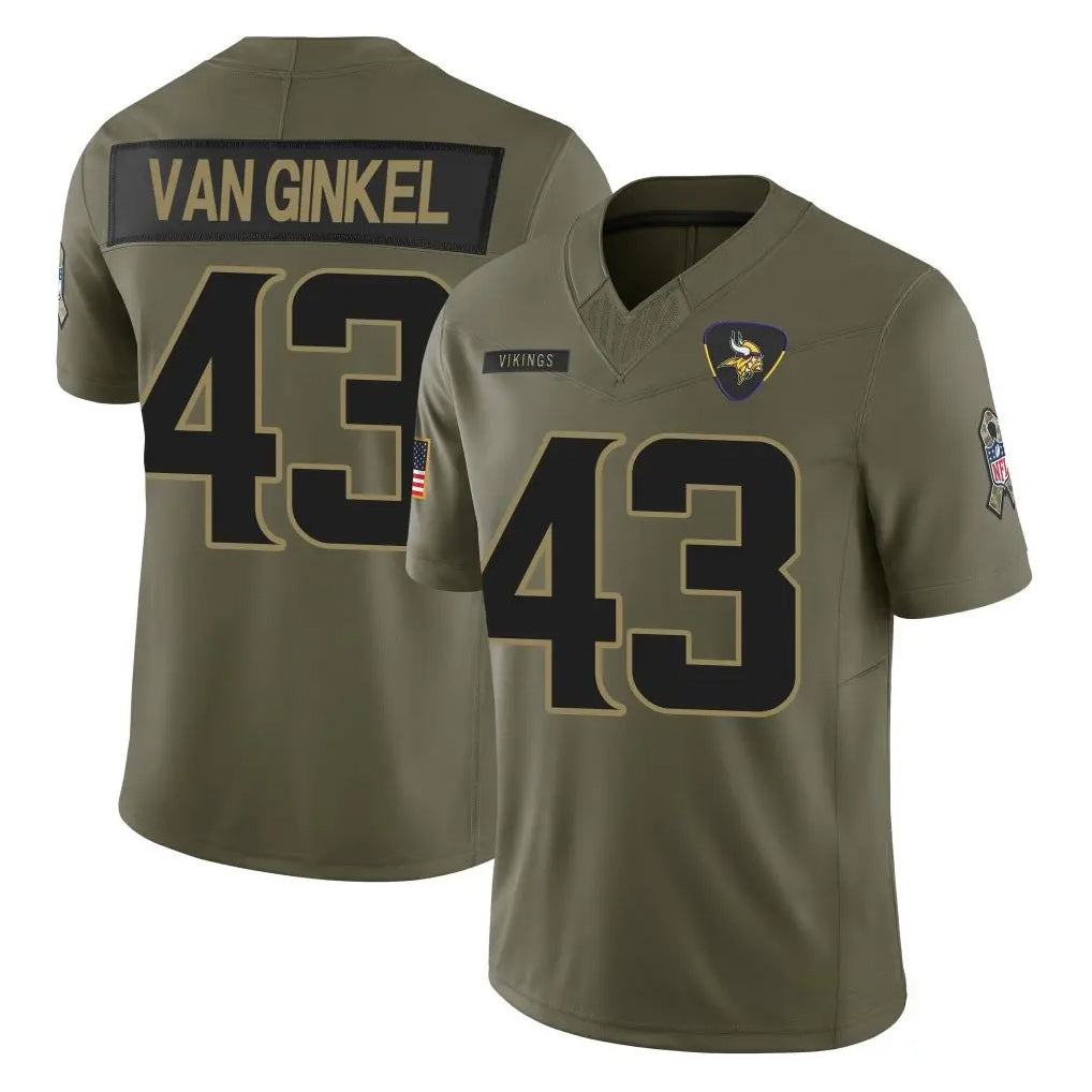 M.Vikings #43 Andrew Van Ginkel Player Olive 2025 Salute To Service Limited Game Odoa Stitched Jerseys