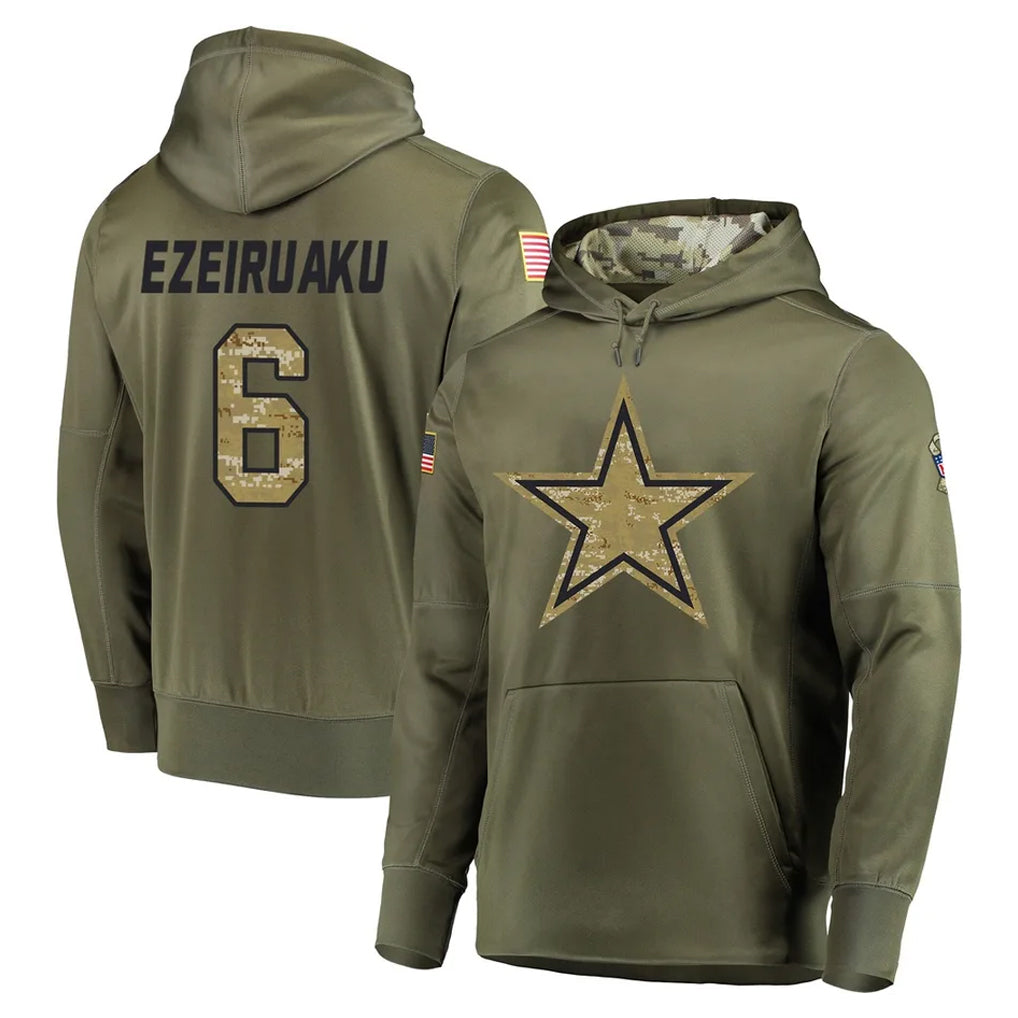 D.Cowboys #6 Donovan Ezeiruaku Player Olive Salute to Service Pullover Hoodies Home Game Odoa Stitched Jerseys