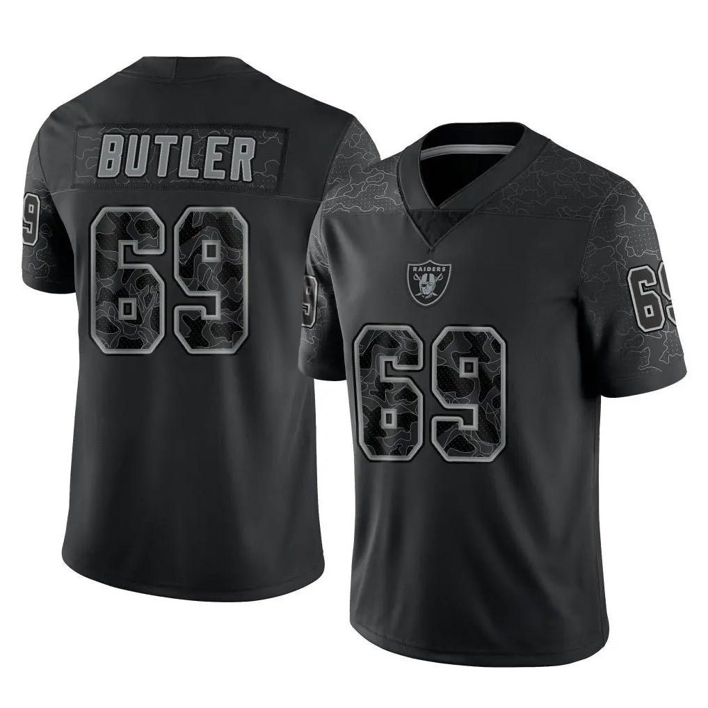LV.Raiders #69 Adam Butler Player Black Reflective Limited Game Odoa Stitched Jerseys