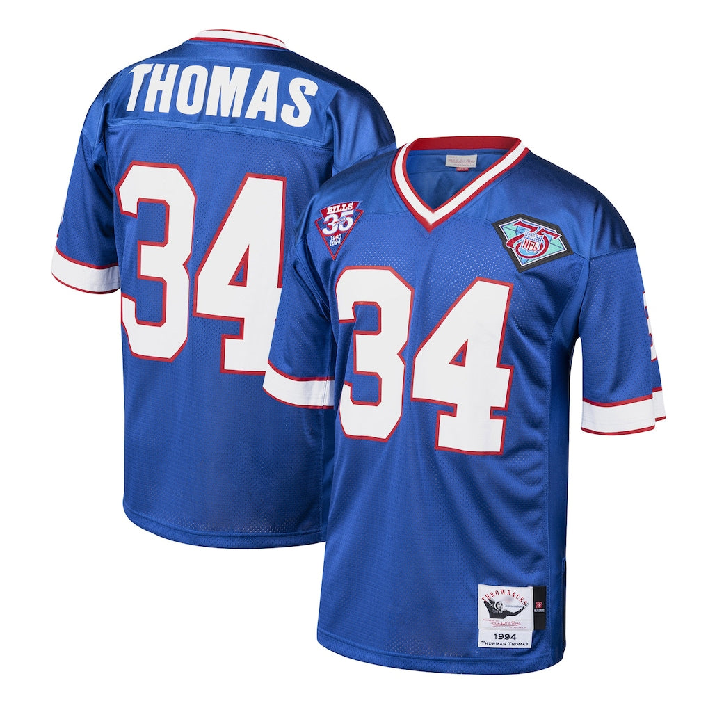 B.Bills #34 Thurman Thomas Player Royal Mitchell & Ness 1985 Throwback Retired Odoa Stitched Jerseys