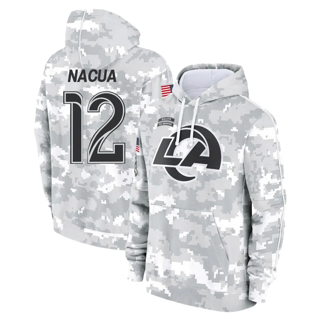 LA.Rams #12 Puka Nacua Player Arctic Camo Salute to Service Hoodies Limited Game Odoa Stitched Jerseys