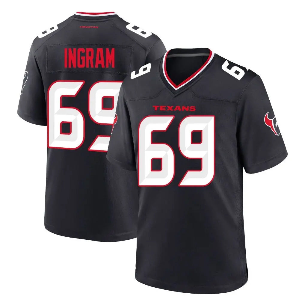 H.Texans #69 Ed Ingram Player Navy Team Home Game Odoa Stitched Jerseys