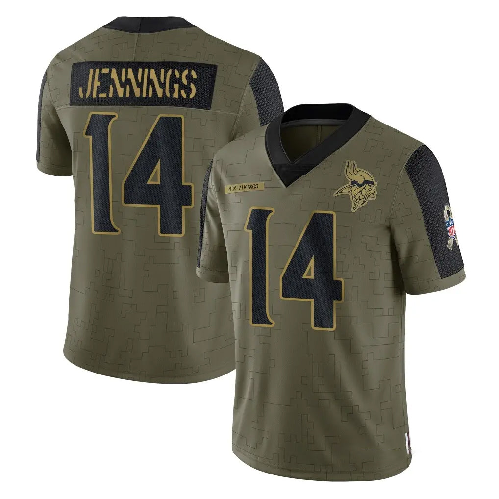 M.Vikings #14 Jauan Jennings Player Olive Salute To Service Limited Game Odoa Stitched Jerseys