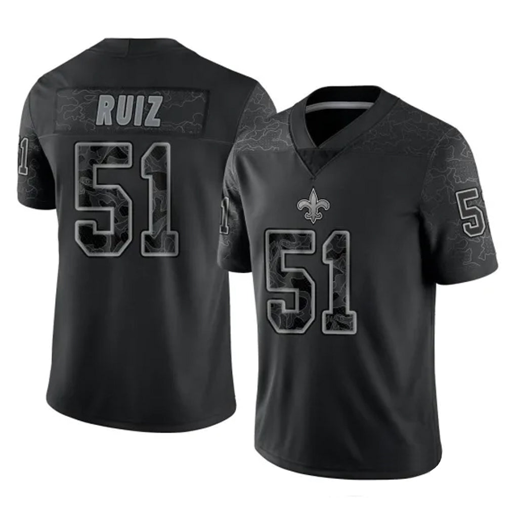 NO.Saints #51 Cesar Ruiz Player Black Limited Reflective Home Game Odoa Stitched Jerseys