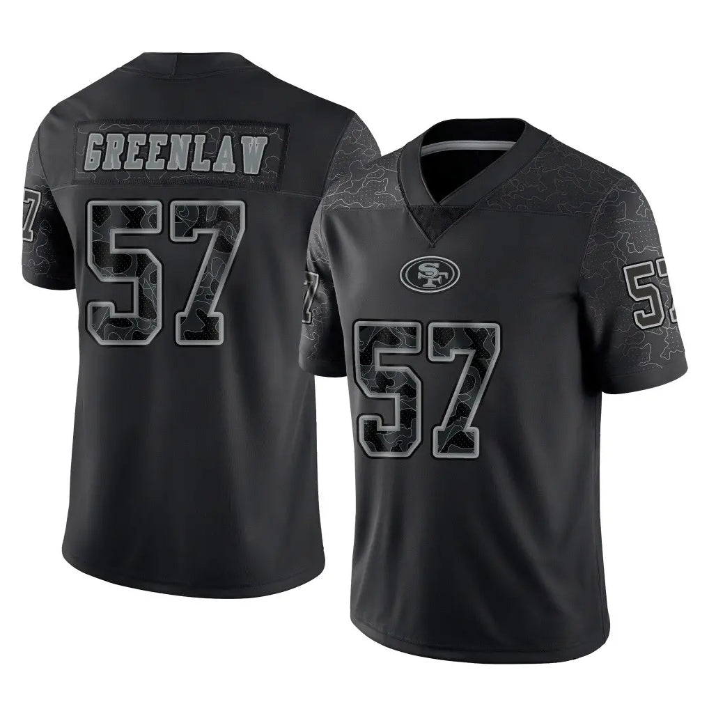SF.49ers #57 Dre Greenlaw Player Black Limited Reflective Home Game Odoa Stitched Jerseys