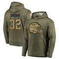 C.Browns #32 Jim Brown Player Olive Salute to Service Pullover Hoodies Home Game Odoa Stitched Jerseys