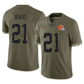 C.Browns #21 Denzel Ward Player Olive Salute to Service Limited Game Odoa Stitched Jerseys