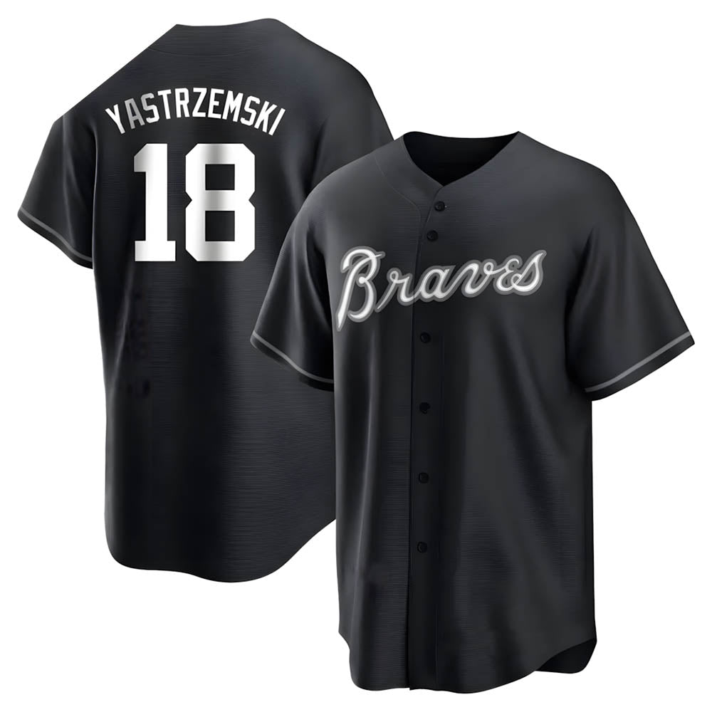 Odoa A.Braves #18 Mike Yastrzemski player Black&White Replica Stitched Jerseys