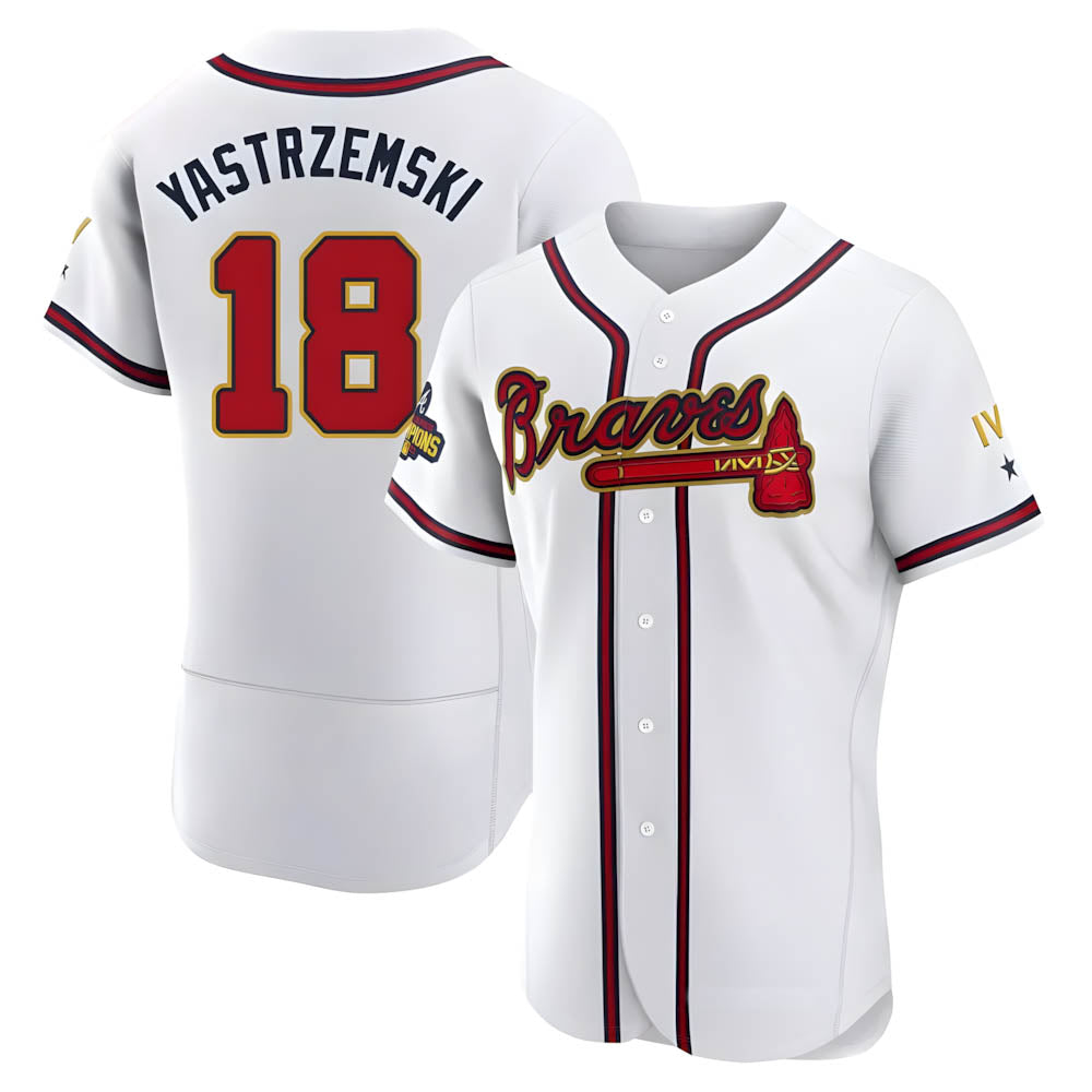 Odoa A.Braves #18 Mike Yastrzemski player Gold Authentic White Program Stitched Jerseys
