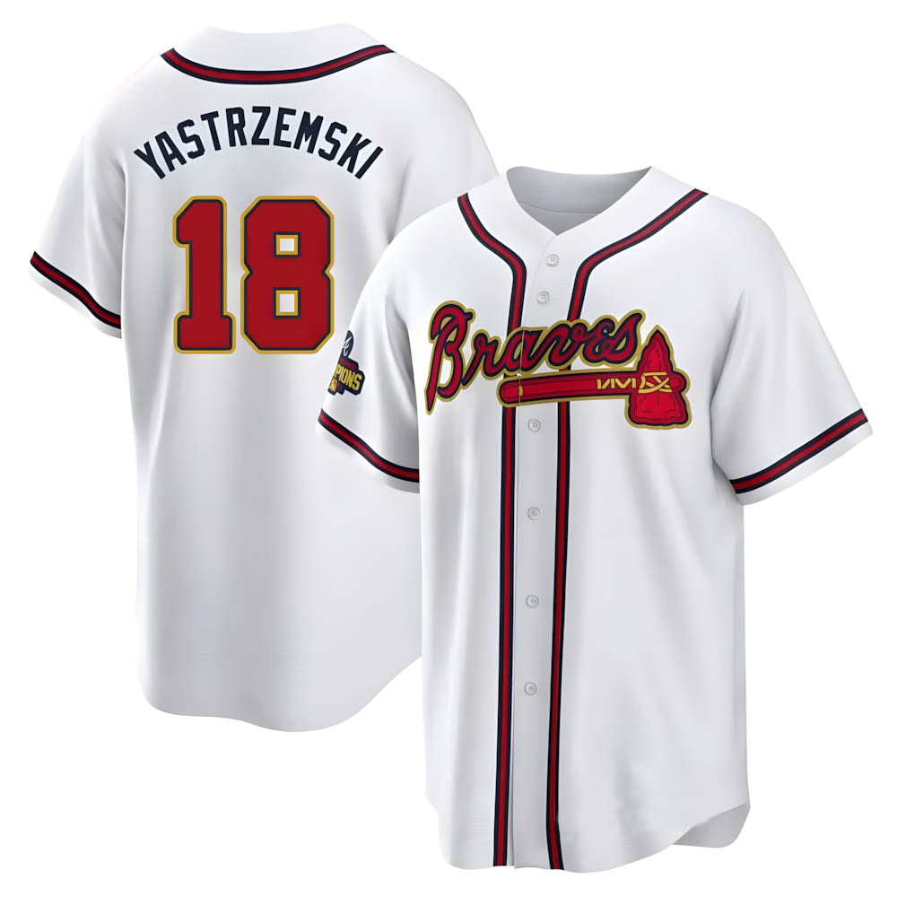 Odoa A.Braves #18 Mike Yastrzemski player Gold Replica White Program Stitched Jerseys