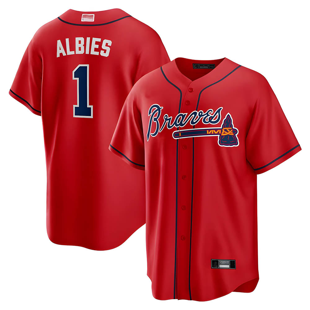Odoa A.Braves #1 Ozzie Albies Player Red Alternate Stitched Jerseys