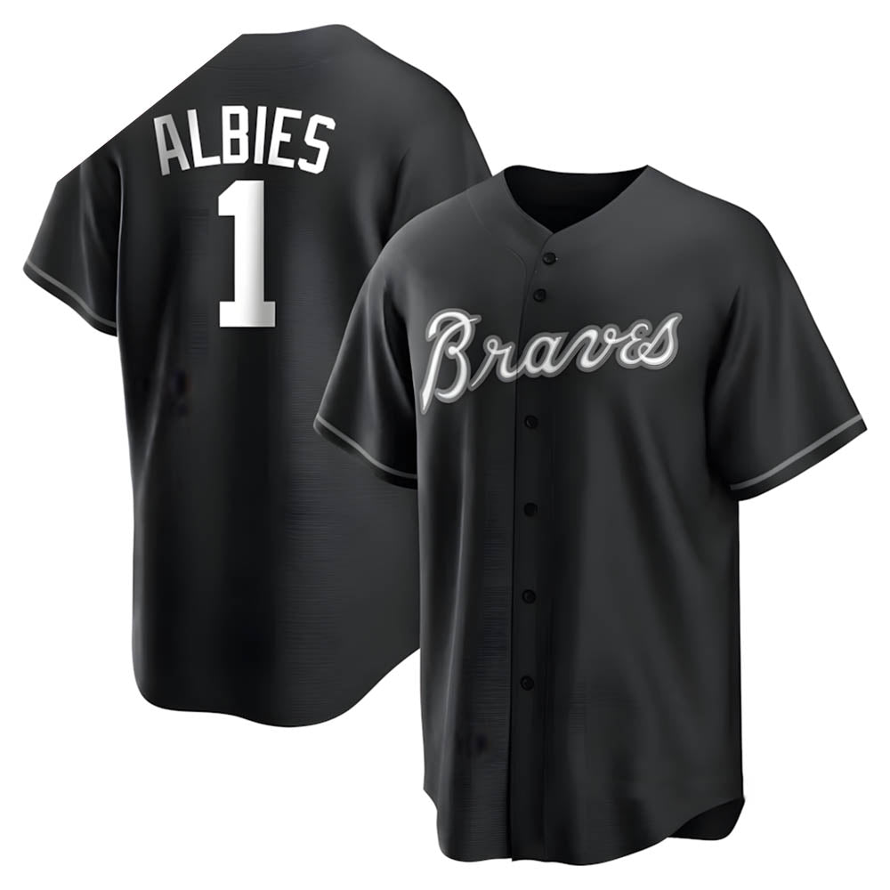 Odoa A.Braves #1 Ozzie Albies Player Black&White Replica Stitched Jerseys