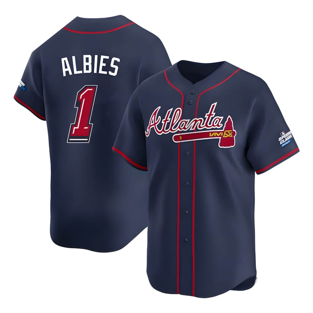 Odoa A.Braves #1 Ozzie Albies Player Navy Limited 2025 Speedway Classic Alternate Stitched Jerseys