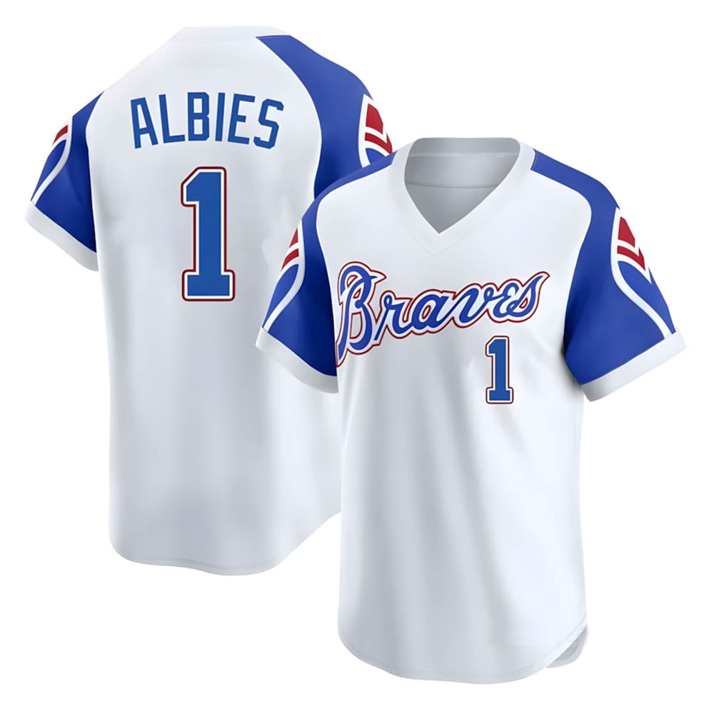 Odoa A.Braves #1 Ozzie Albies Player White Limited Throwback Cooperstown Collection Stitched Jerseys