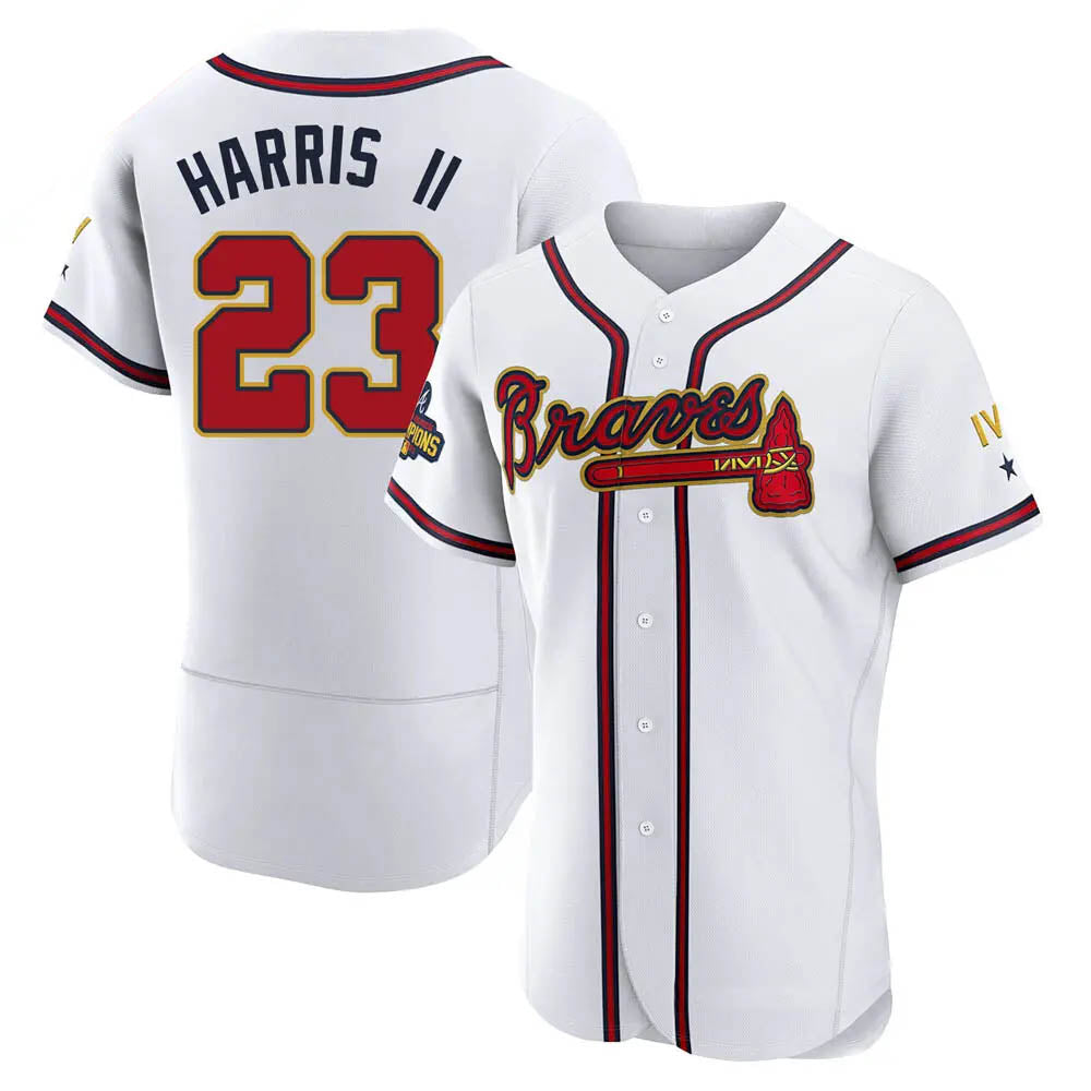 Odoa A.Braves #23 Michael Harris II player White&Gold Authentic Program Stitched Jerseys