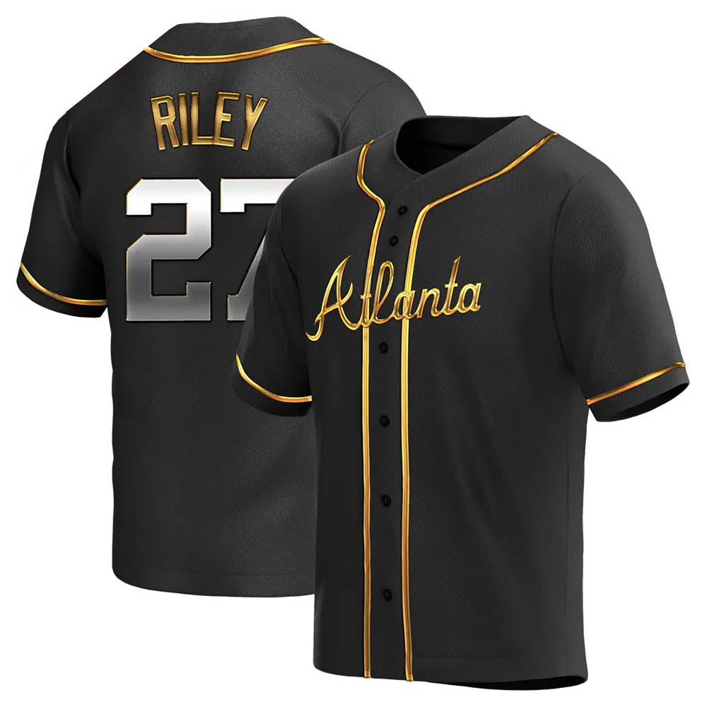 Odoa A.Braves #27 Austin Riley Player Black&Gold Replica en Alternate Stitched Jerseys