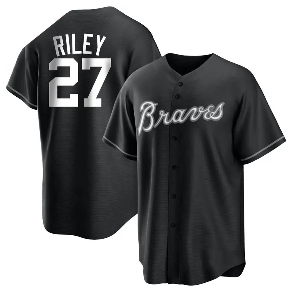 Odoa A.Braves #27 Austin Riley Player Black&White Replica Stitched Jerseys