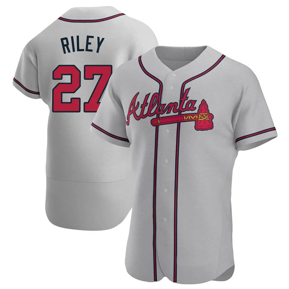 Odoa A.Braves #27 Austin Riley Player Gray Authentic Road Stitched Jerseys