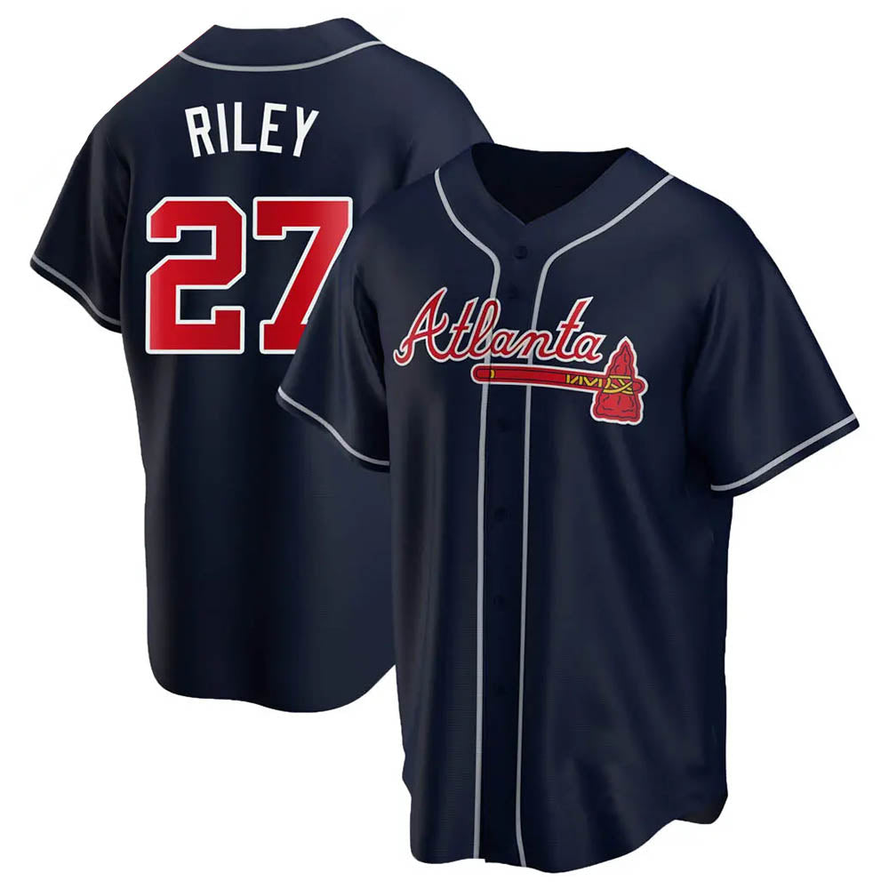 Odoa A.Braves #27 Austin Riley Player Navy Replica Alternate Stitched Jerseys