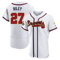 Odoa A.Braves #27 Austin Riley Player White&Gold Authentic Program Stitched Jerseys