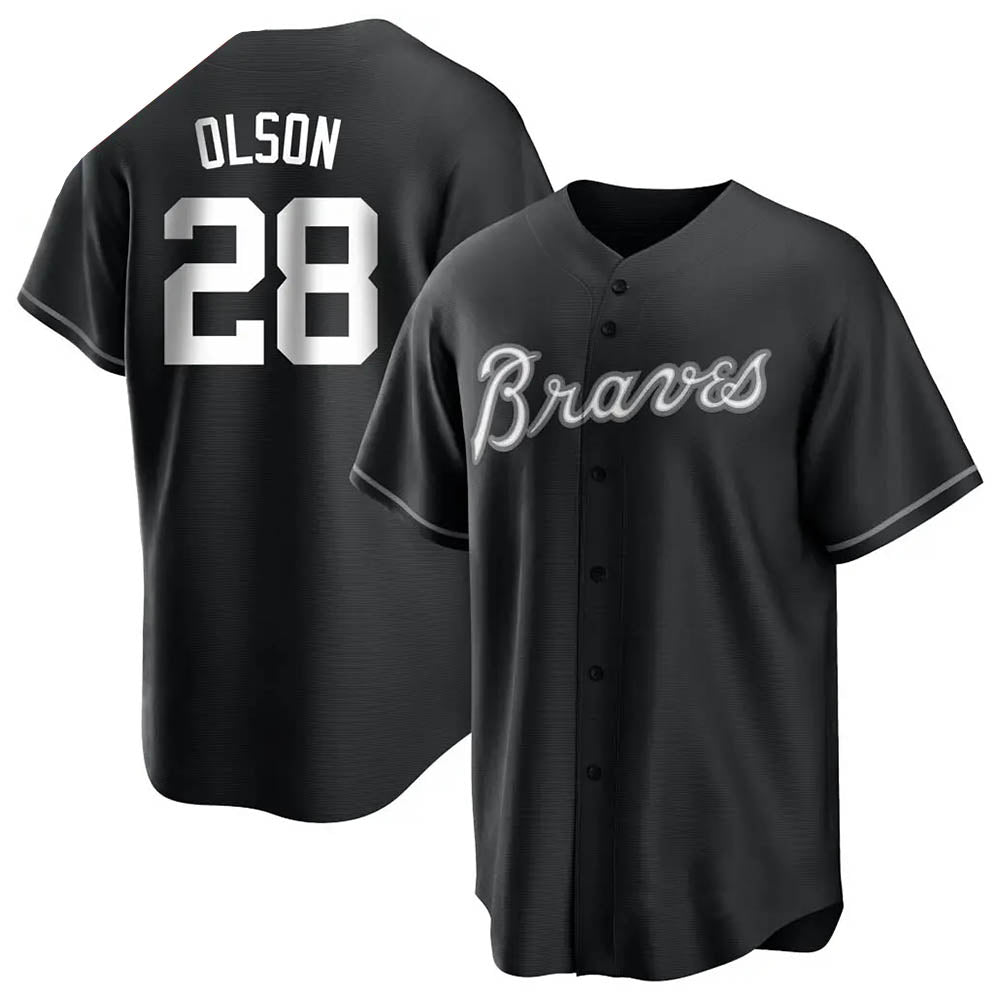 Odoa A.Braves #28 Matt Olson Player Black&White Replica Stitched Jerseys