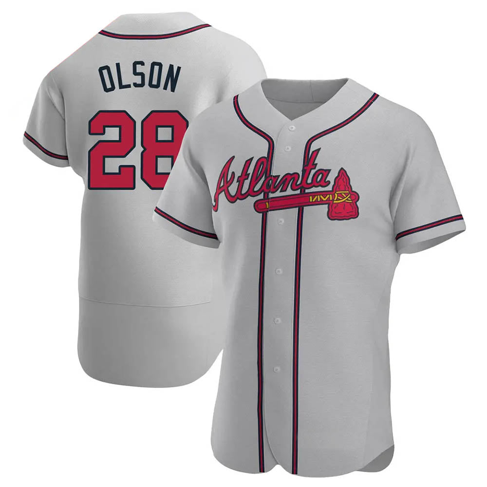 Odoa A.Braves #28 Matt Olson Player Gray Authentic Road Stitched Jerseys