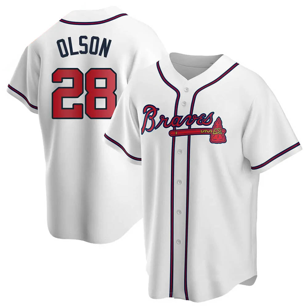 Odoa A.Braves #28 Matt Olson Player White Replica Home Stitched Jerseys