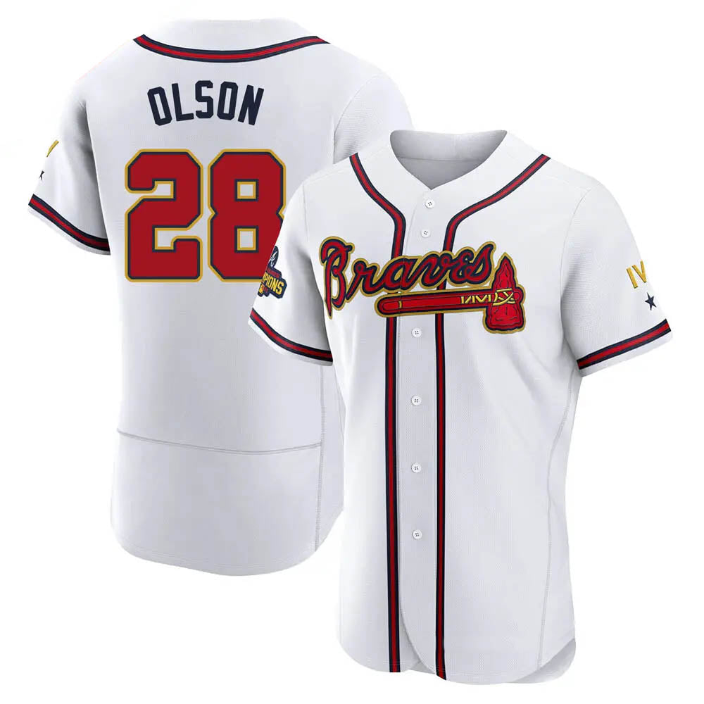 Odoa A.Braves #28 Matt Olson Player White&Gold Authentic Program Stitched Jerseys