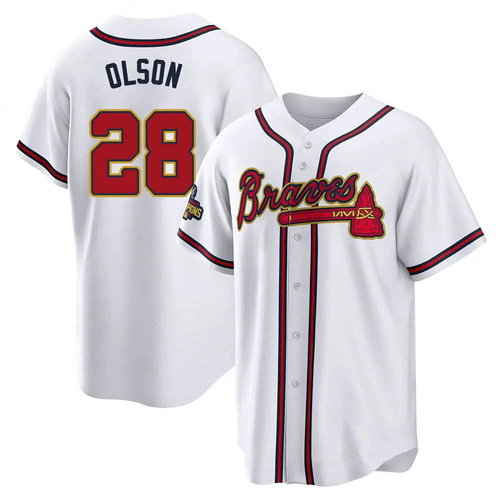 Odoa A.Braves #28 Matt Olson Player White&Gold Replica Program Stitched Jerseys