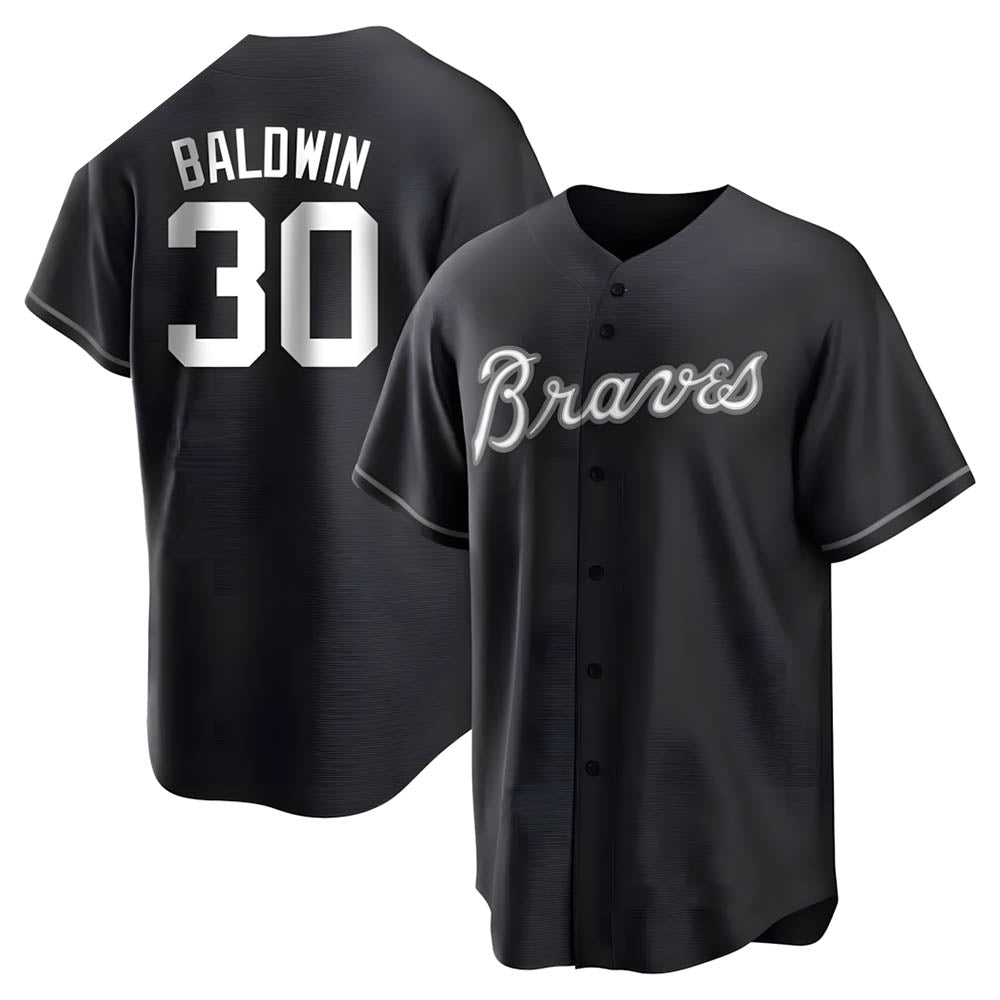 Odoa A.Braves #30 Drake Baldwin player Black&White Replica Stitched Jerseys