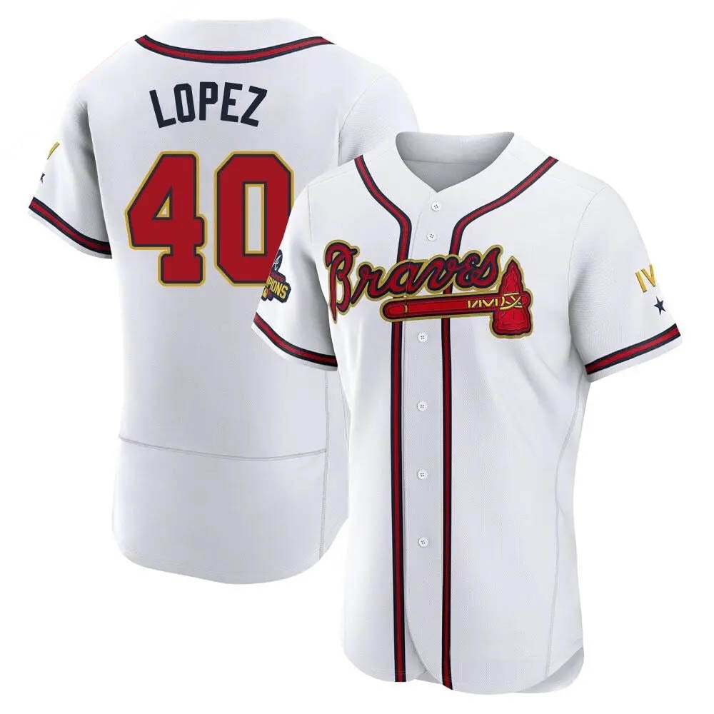 Odoa A.Braves #40 Reynaldo Lopez player White&Gold Authentic Program Stitched Jerseys