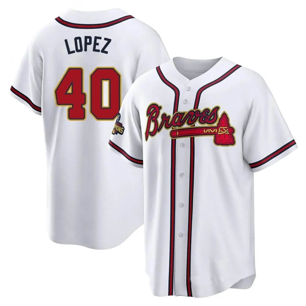 Odoa A.Braves #40 Reynaldo Lopez player White&Gold Replica Program Stitched Jerseys