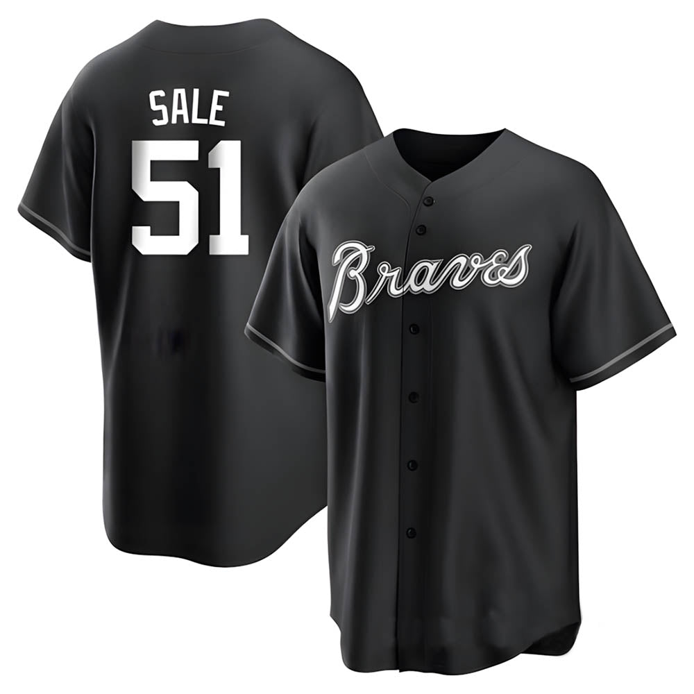Odoa A.Braves #51 Chris Sale Player White&Black Replica Stitched Jerseys