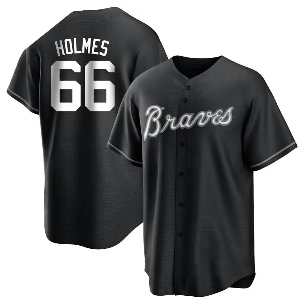 Odoa A.Braves #66 Grant Holmes Player Black&White Replica Stitched Jerseys