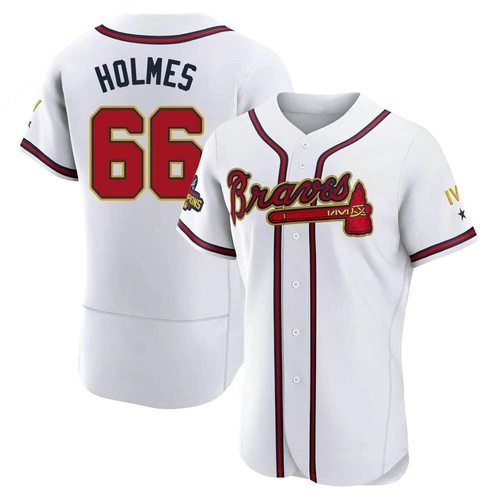 Odoa A.Braves #66 Grant Holmes Player White&Gold Authentic Program Stitched Jerseys