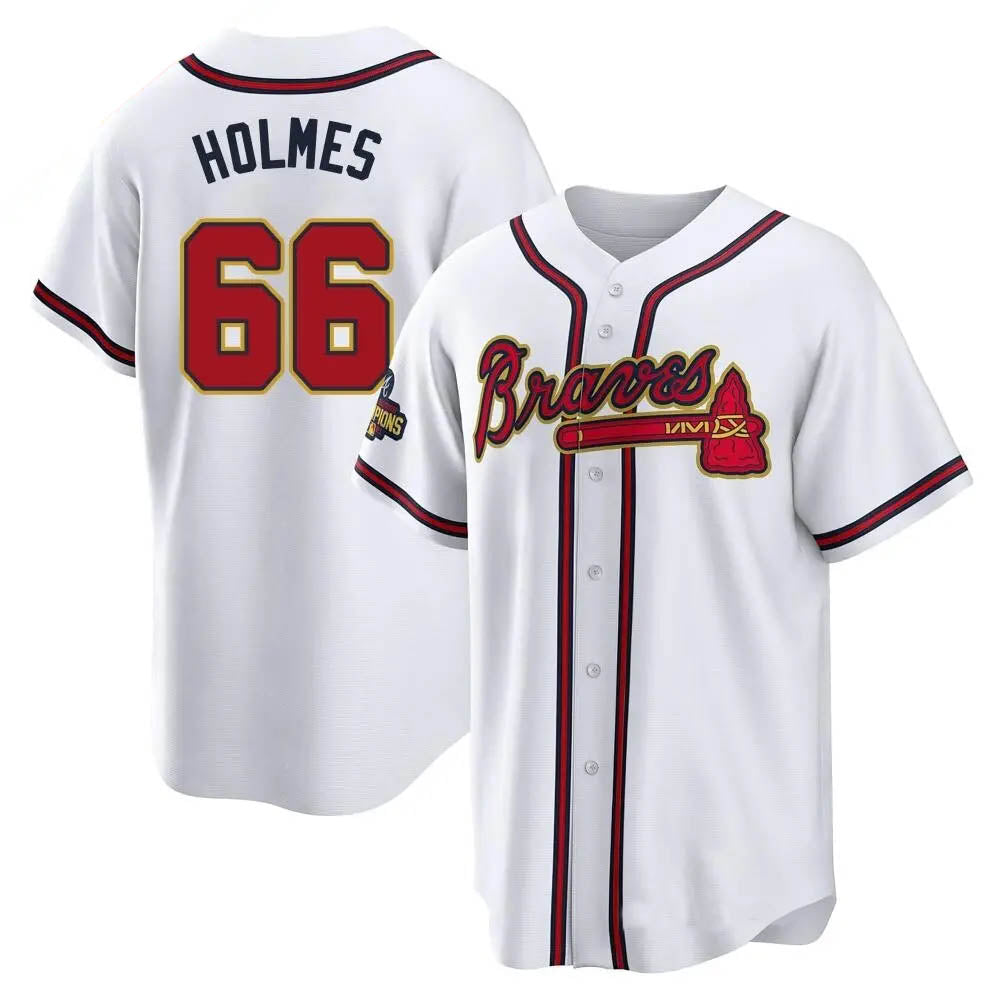 Odoa A.Braves #66 Grant Holmes Player White&Gold Replica Program Stitched Jerseys