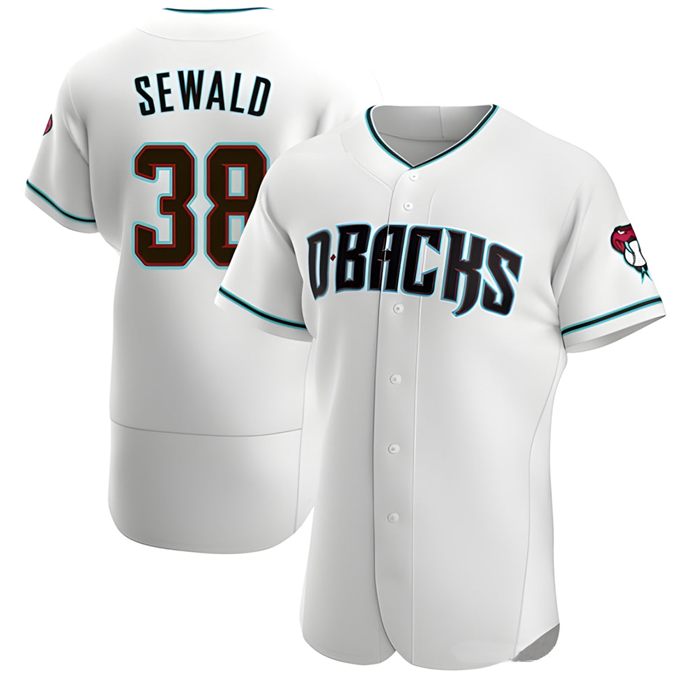 Odoa A.Diamondbacks #38 Paul Sewald Player White Teal Authentic Alternate Stitched Jersey