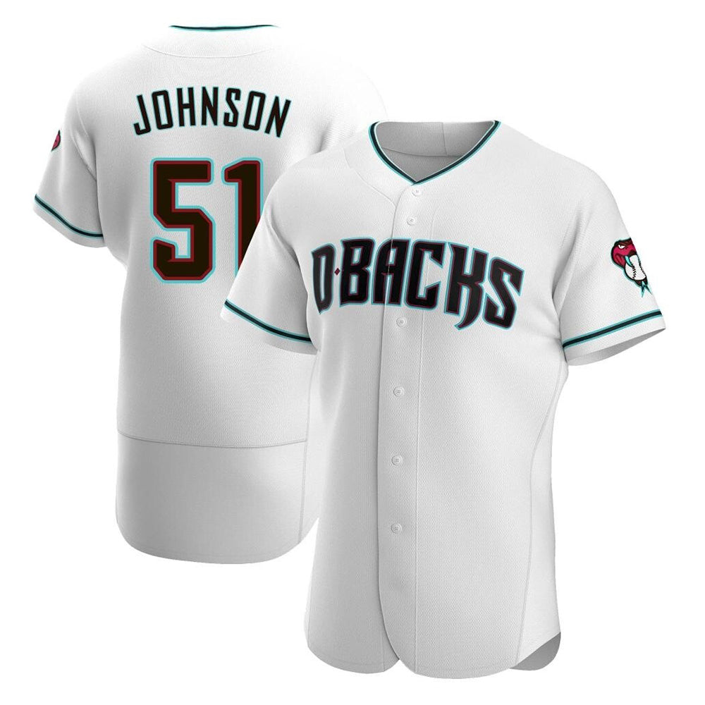 Odoa A.Diamondbacks #51 Randy Johnson White Teal Alternate Authentic Stitched Jerseys