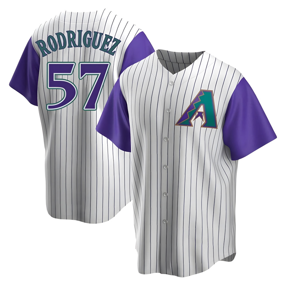 Odoa A.Diamondbacks #57 Eduardo Rodriguez Player  Cream Purple Replica Alternate Cooperstown Collection Stitched Jersey