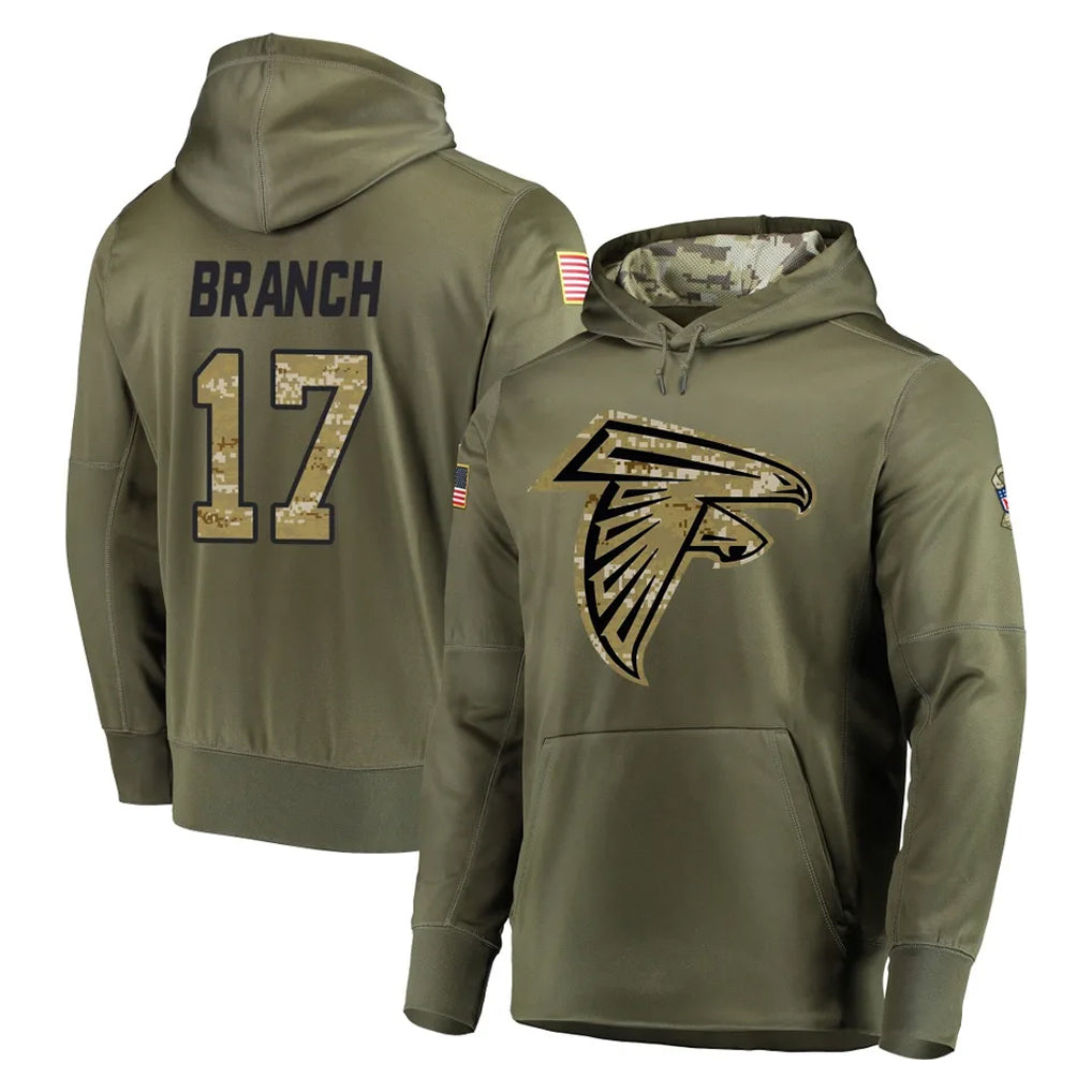 Odoa A.Falcons #17 Zachariah Branch Player Olive Salute to Service Club Fleece Hoodie Stitched Jerseys