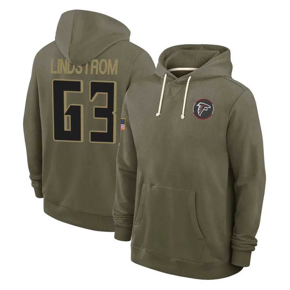 Odoa A.Falcons #63 Chris Lindstrom Player Olive 2025 Salute to Service Hoodies Stitched Jerseys